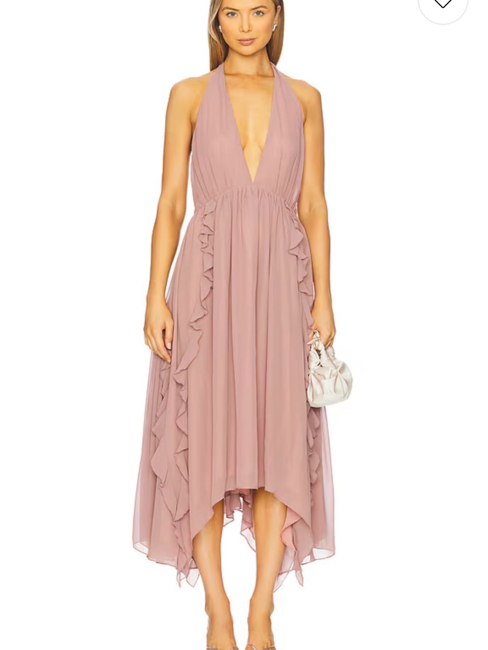 Tularosa Dusty Rose Plunging Halter High-Low Ruffle Dress